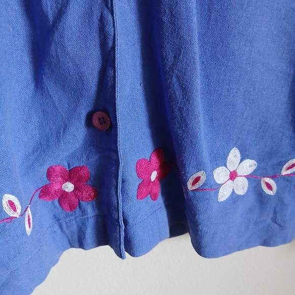  Kim Rogers Linen Blend Embroidered Floral Shirt Size 1X - Picture 2 of 9
